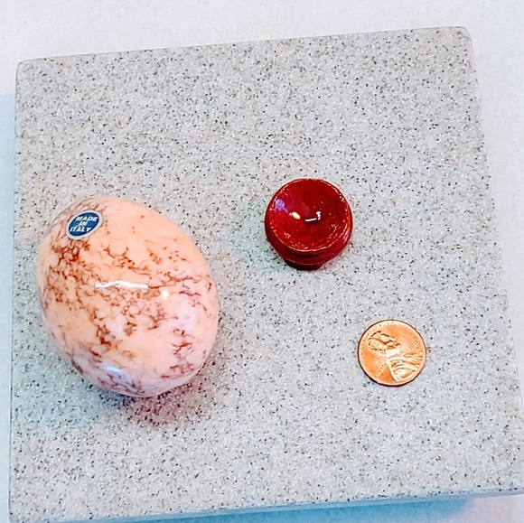 ITALIAN MARBLE PEACH & BROWN TIGER STRIPED EGG 1960s ITALY MADE WITH WOOD STAND - Picture 5 of 7